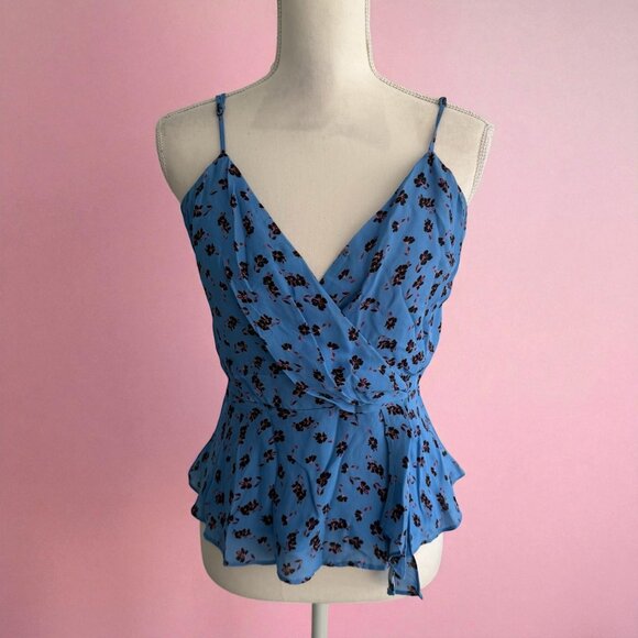 PARKER Blue Floral Side Zip Tank Top Blouse Size Small - Picture 1 of 6
